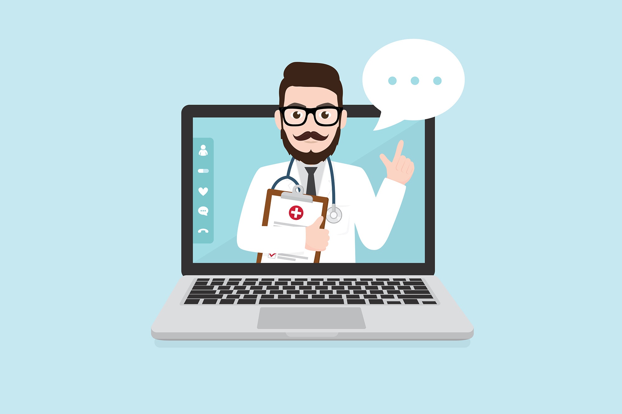 Hipster Doctor with online medical consultation concept, Healthcare services, Ask a doctor.