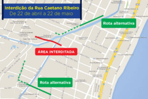 Mapa da interdição da Rua Caetano Ribeiro, em Jardim Fragoso