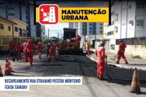 Recapeamento da Rua Otaviano Pessoa Monteiro, em Casa Caiada. Foto: Secretaria de Serviços Públicos de Olinda